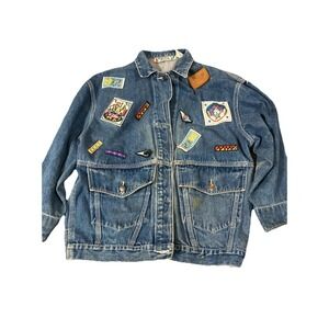 Vintage 90s MJ Records Denim‎ Jacket Belted Patchwork Trucker Small